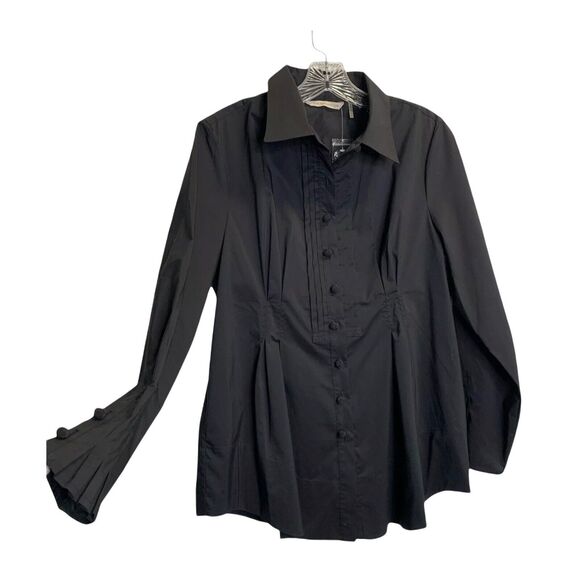 Soft Surroundings Black Button front Shirt Sz m Tunic Long Sleeve Collared - Picture 2 of 11